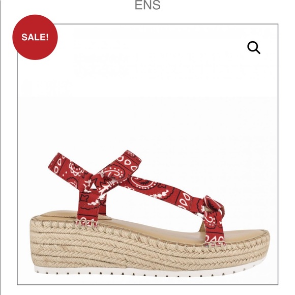 NWOT Nine West Glampin Espadrille Wedge Sandals Red Bandana Print Size 10 - Picture 2 of 10
